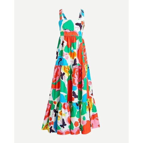 J Crew Women’s Tiered Maxi Dress in Ratti Jardin Floral Print Sz 8 Beachy Resort - Picture 1 of 12
